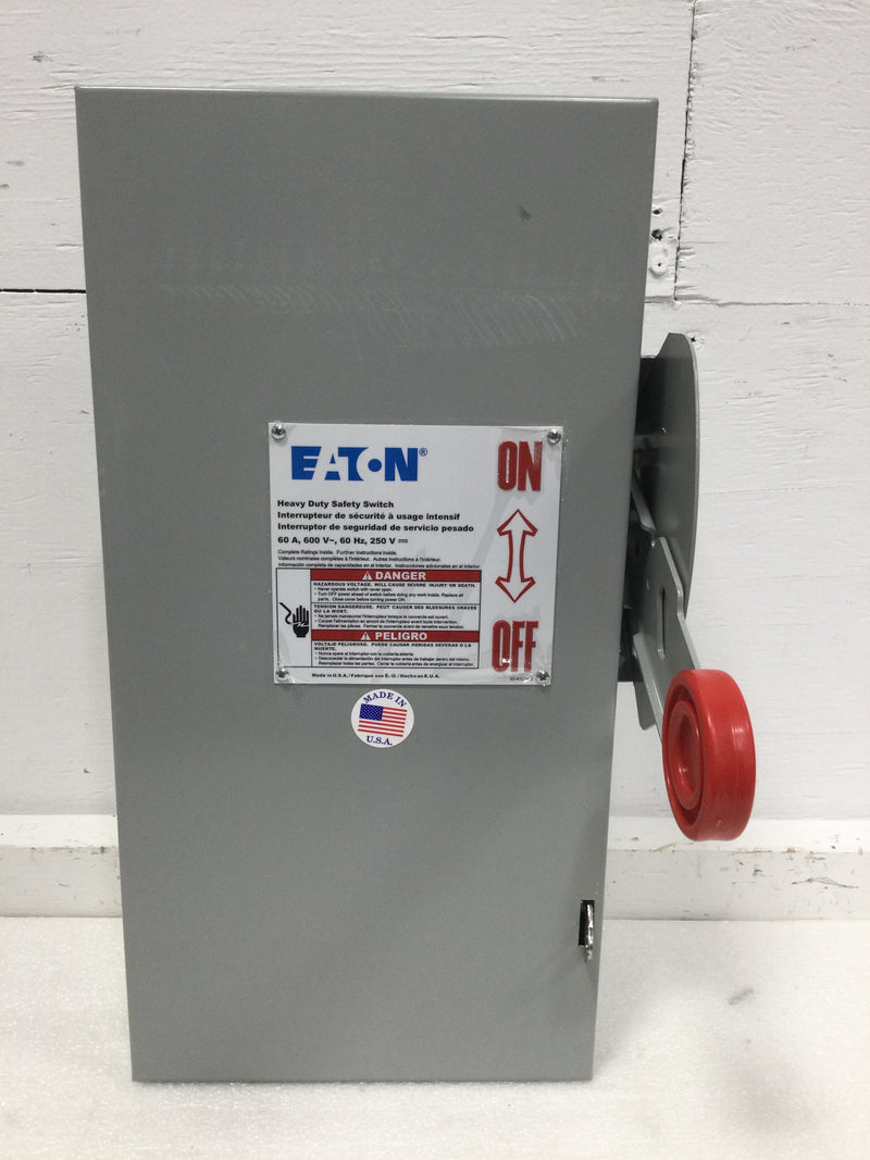 Eaton/Cutler-Hammer DH362FGK, 60A, 3 Pole, 600VAC, Fused, Nema1 Safety Switch