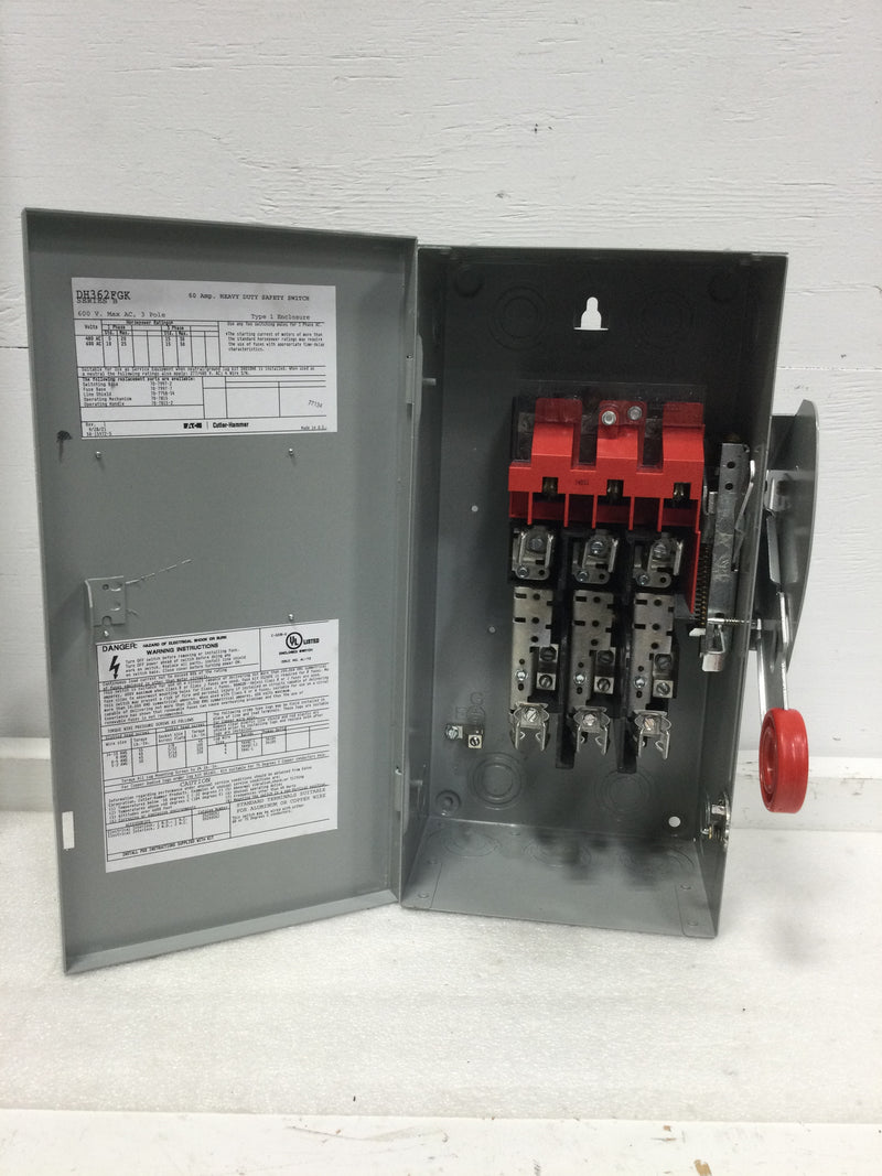 Eaton/Cutler-Hammer DH362FGK, 60A, 3 Pole, 600VAC, Fused, Nema1 Safety Switch