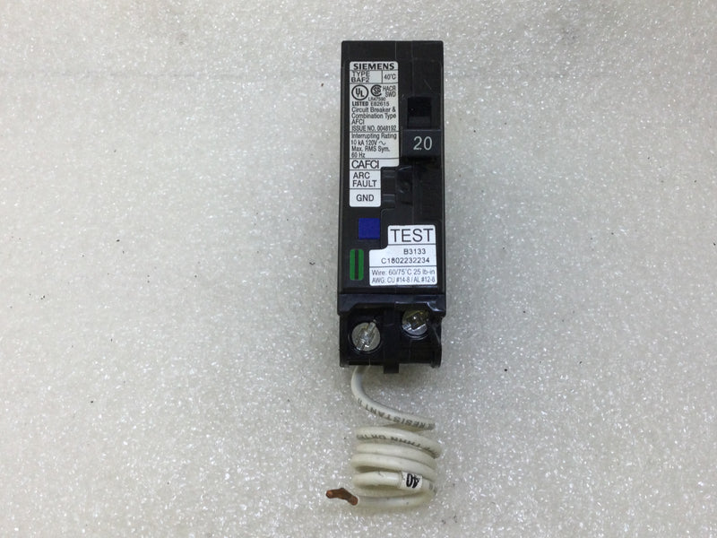 Siemens BA120AFC 20 Amp Single Pole Bolt on AFCI Circuit Breaker