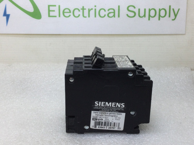 Siemens Q21515CT 15 Amp 120/240V Type QT Quad Circuit Breaker