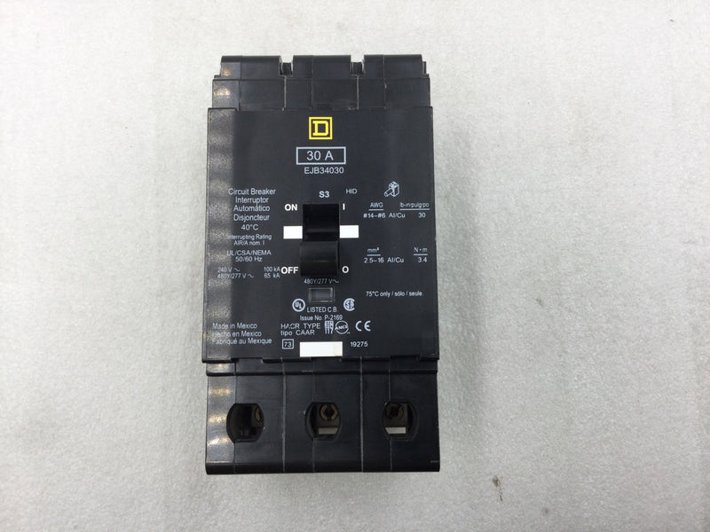 Square D EJB34030 3 Pole 30A 480Y/277V Type EJB Bolt On Circuit Breaker