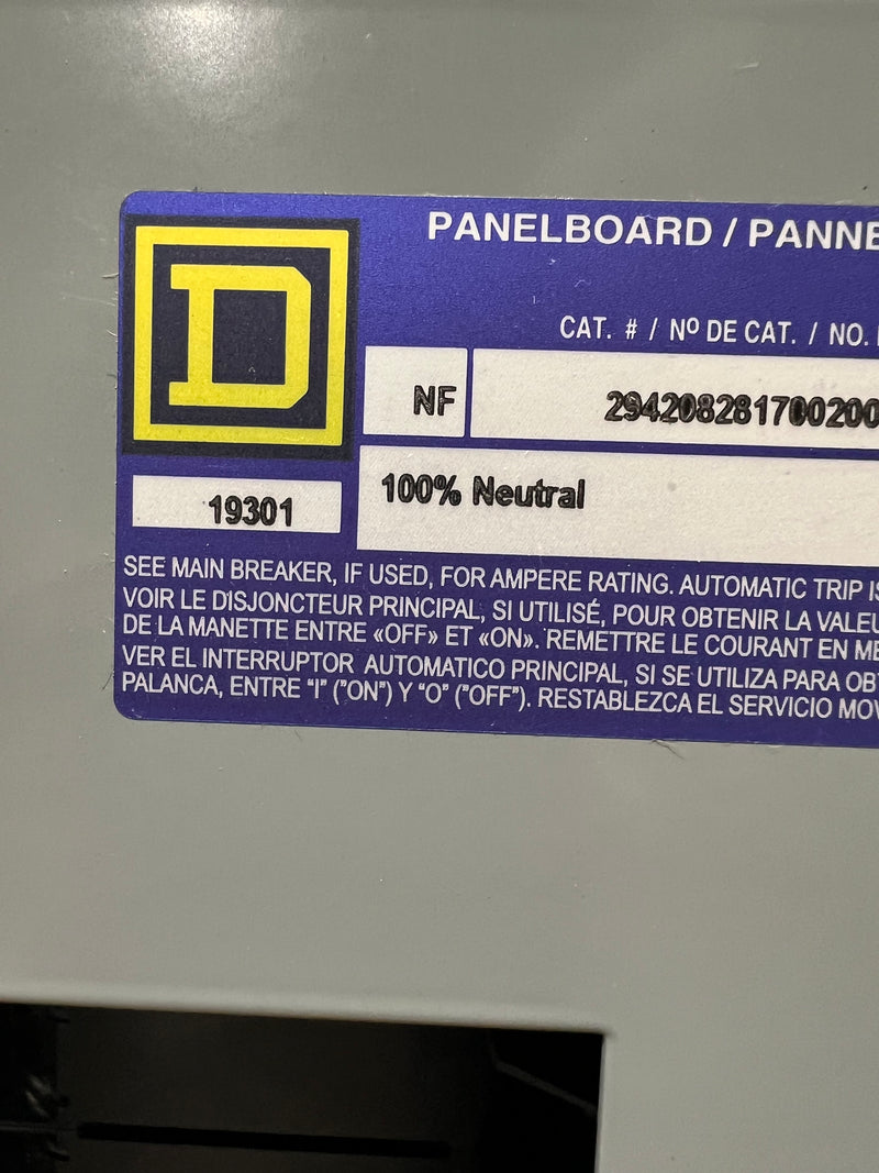 Square D Panelboard 400 Amp Max 250 Main Breaker 480Y/277 3Ø 4 Wire 42 space NF style