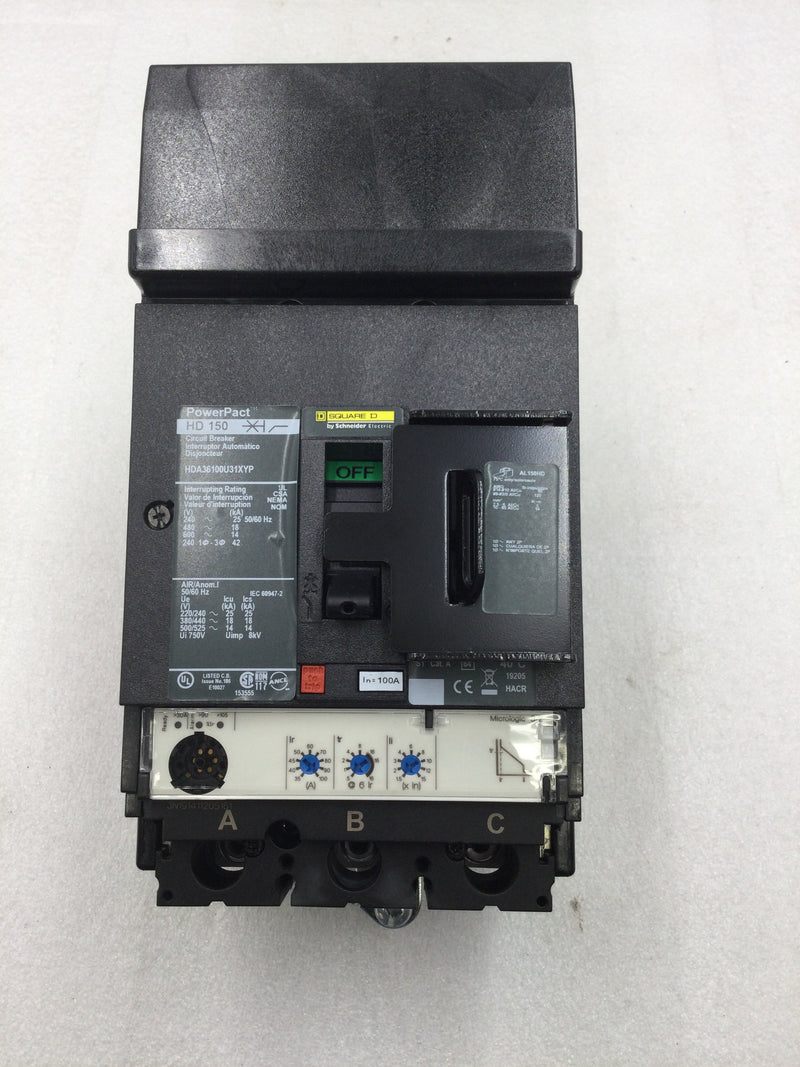 Square D HDA36100U31XYP PowerPact Circuit Breaker 100A 3 P 600V 50/60 Hz