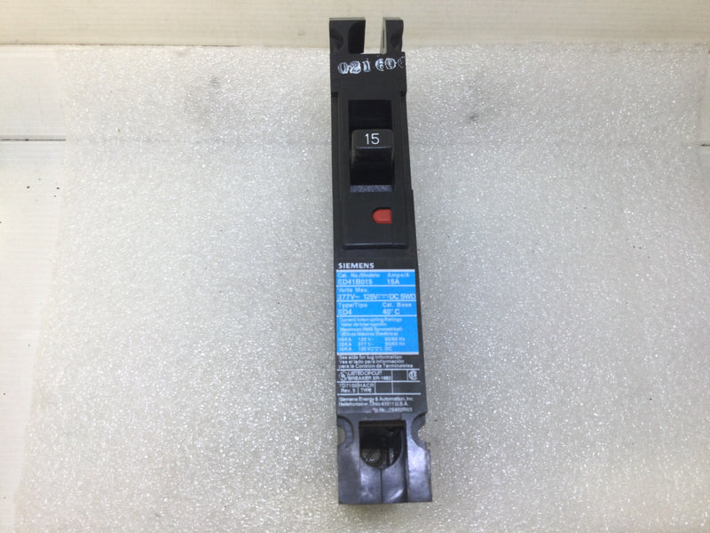 Siemens ED41B015 15 Amp Single Pole 277V Type ED4 Circuit Breaker