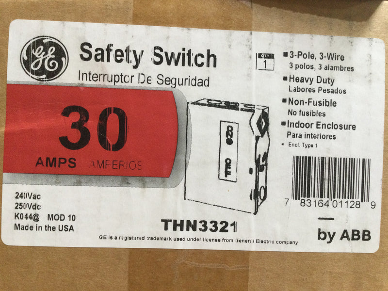 GE General Electric THN3321 30 Amp 3 Pole HD N1 240V Non Fusible Safety Switch