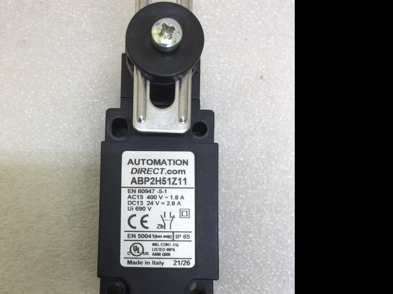 Automation Direct ABP2H51Z11  IEC limit switch, side rotary adjustable lever with polyamide roller, 90-degree adjustable head, (1) N.O./(1) N.C. contact(s), snap action, 30mm hole spacing, plastic, (1) 1/2in NPT cable entry.