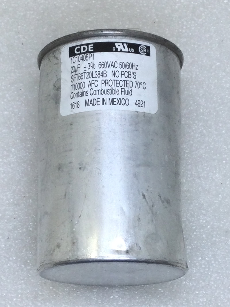 CDE SFT66T20L384B Capacitor (Oval) 20uf +/-3% 660 VAC 50/60 Hz (1C10405P1)