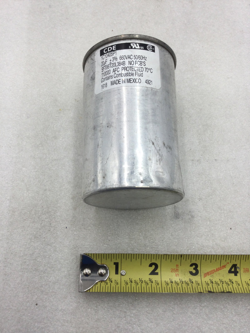 CDE SFT66T20L384B Capacitor (Oval) 20uf +/-3% 660 VAC 50/60 Hz (1C10405P1)