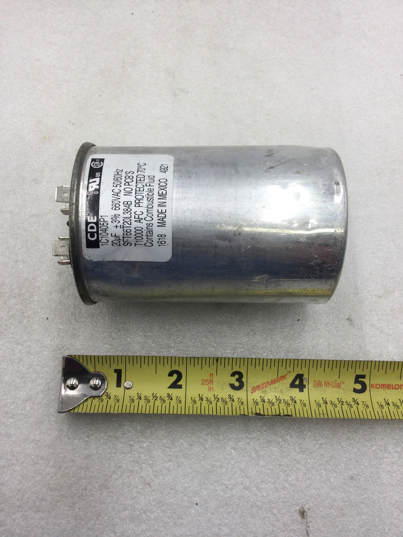 CDE SFT66T20L384B Capacitor (Oval) 20uf +/-3% 660 VAC 50/60 Hz (1C10405P1)