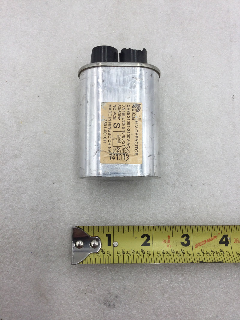 BiCai CH85-21091-2100V-AC 0.91uf +/- 3% 2100 VAC Microwave Oven H.V. Capacitor