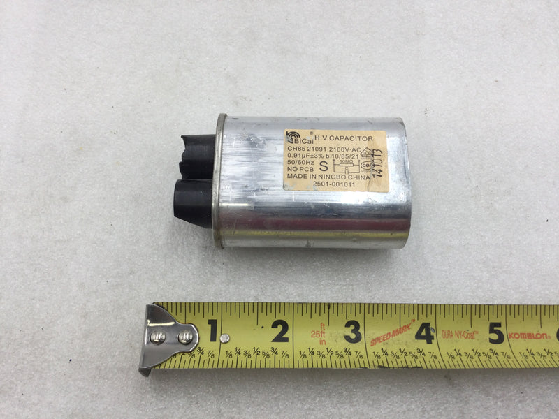 BiCai CH85-21091-2100V-AC 0.91uf +/- 3% 2100 VAC Microwave Oven H.V. Capacitor