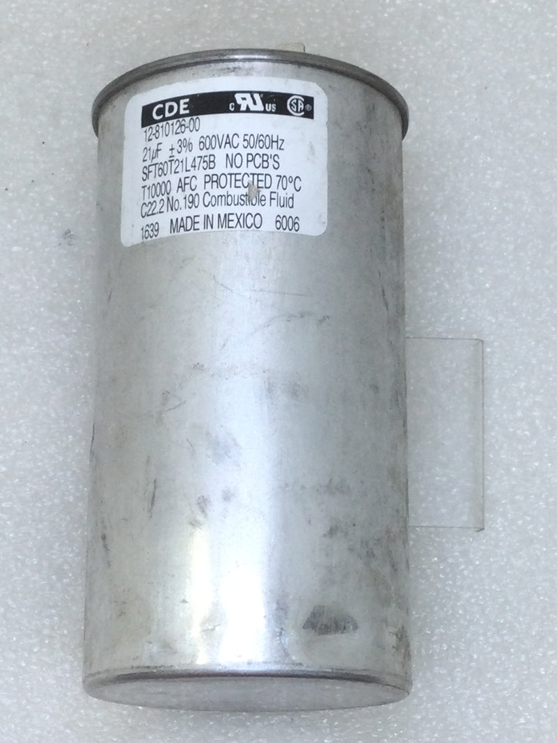 CDE SFT60T21L475B Oval Capacitor 21uf +/-3% 600 VAC 50/60 Hz (12-810126-00)