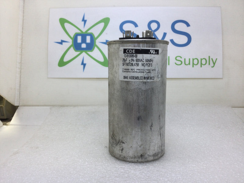 CDE SFT60T28L475B Oval Capacitor 28uf +/-3% 600 VAC 50/60 Hz (12-810089-00)