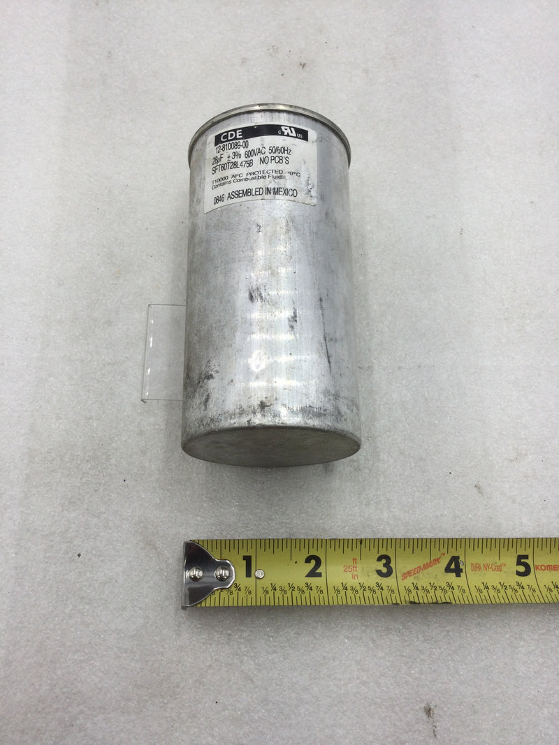 CDE SFT60T28L475B Oval Capacitor 28uf +/-3% 600 VAC 50/60 Hz (12-810089-00)