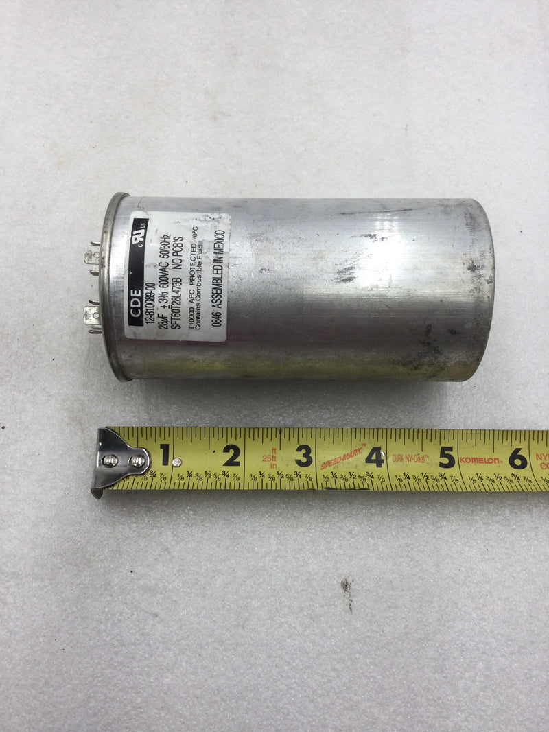 CDE SFT60T28L475B Oval Capacitor 28uf +/-3% 600 VAC 50/60 Hz (12-810089-00)