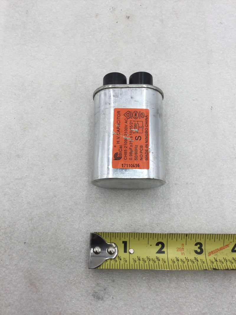 BiCai CH85-21098-2100V-AC 0.98uf +/- 3% 2100 VAC Microwave Oven H.V. Capacitor