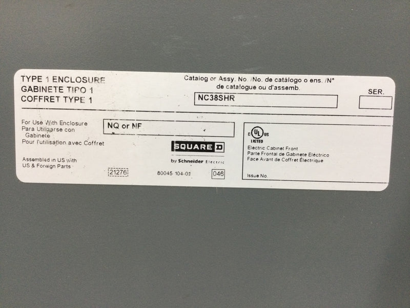 Square D Type NQ 225 Amp 3 Phase 4 Wire 208Y/120V NQ Panelboard 21 Space /42 Circuit