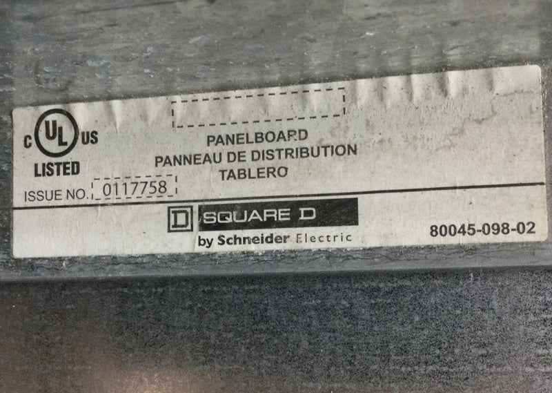 Square D Type NQ 225 Amp 3 Phase 4 Wire 208Y/120V NQ Panelboard 21 Space /42 Circuit