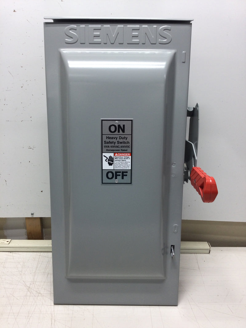 Siemens HNF363R Rainproof Heavy Duty Non-Fusible Safety Switch 100 Amp 3 Pole 600 VAC Nema3R Rated