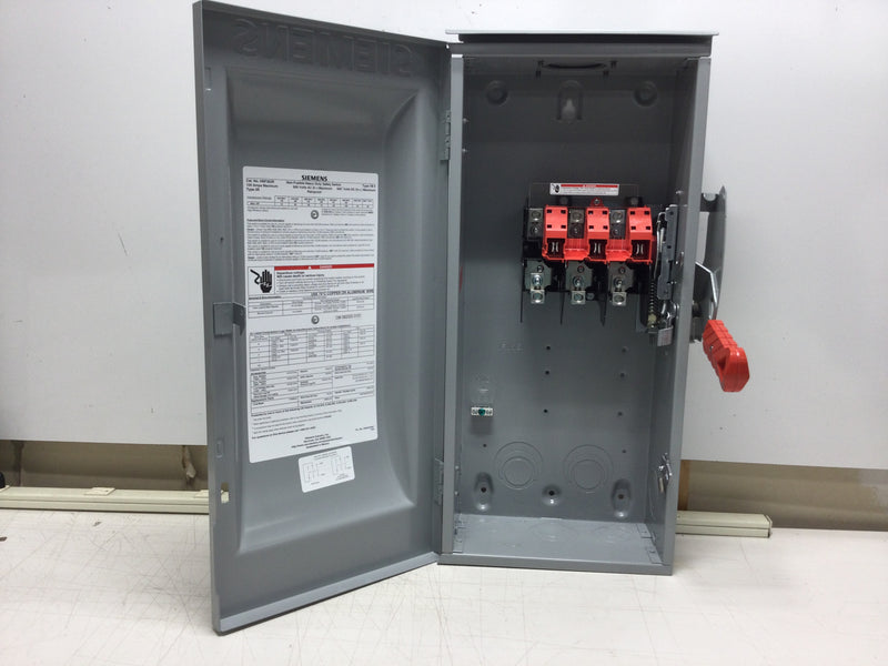 Siemens HNF363R Rainproof Heavy Duty Non-Fusible Safety Switch 100 Amp 3 Pole 600 VAC Nema3R Rated