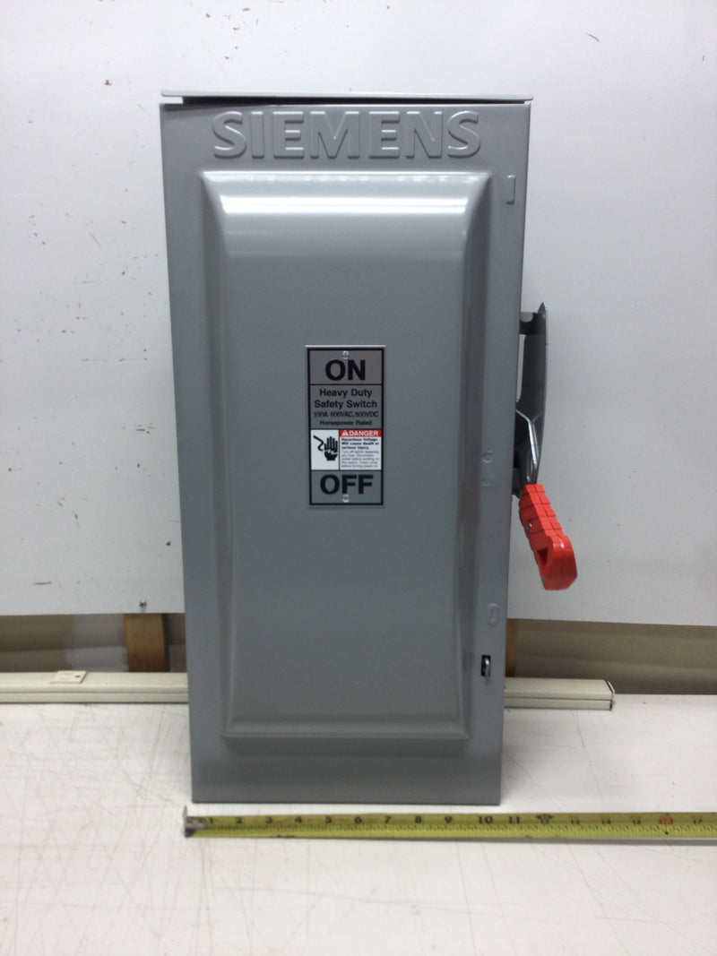 Siemens HNF363R Rainproof Heavy Duty Non-Fusible Safety Switch 100 Amp 3 Pole 600 VAC Nema3R Rated