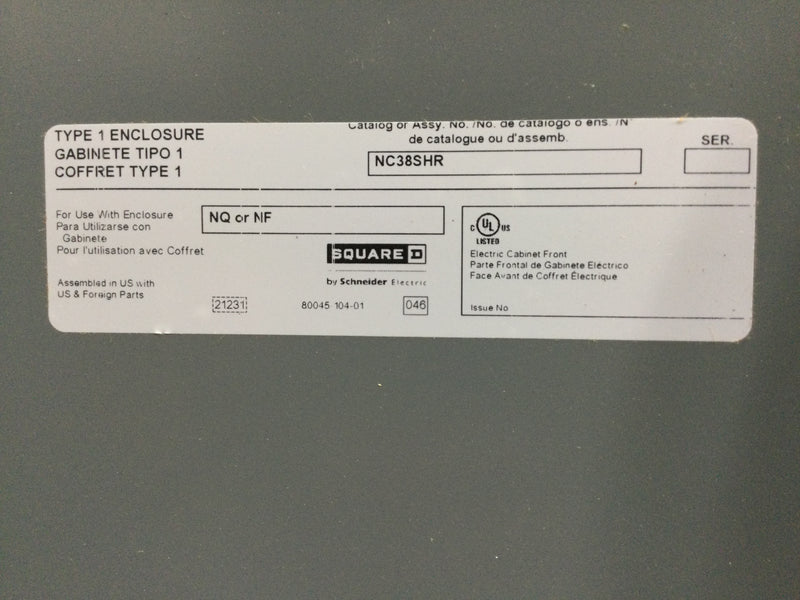 Square D Type NQ 225 Amp 3 Phase 4 Wire 208Y/120V NQ Panelboard 27 Space / 54 Circuit