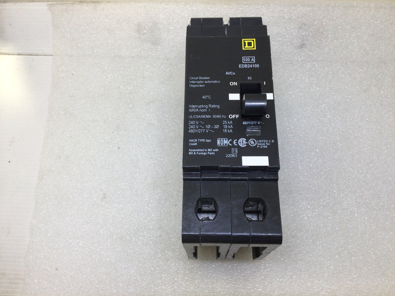 Square D EDB24100 100 Amp 2 Pole 480/277V Circuit Breaker