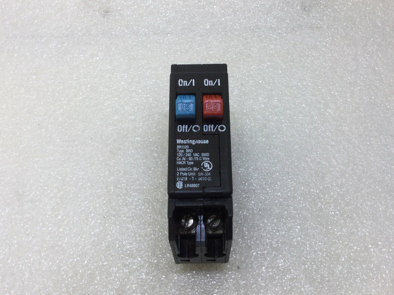 Bryant BR1520 Type BRD 2 Single-Pole 15/20 Amp Tandem Circuit Breaker Open Stab BR15-20