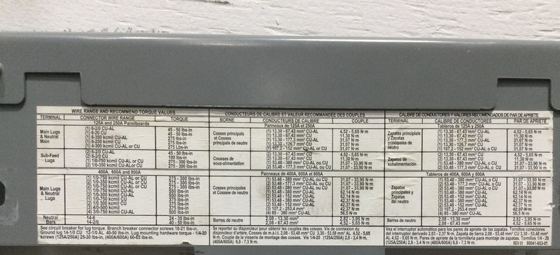 Square D NF 294392256906900001 Interior Series 400 A 480/277 3 PH 4 W 30 Space in Box MH62