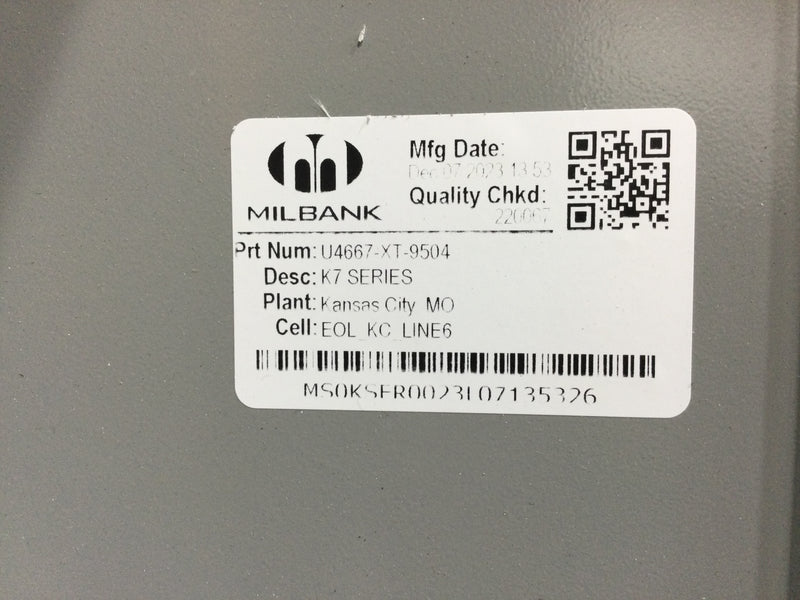 Milbank 4667-9504 600 Amp 480 Amp Continuous 3 Phase Type 3R 7 Terminal Meter Fitting Nema 3R Enclosure U4667-XT-9504