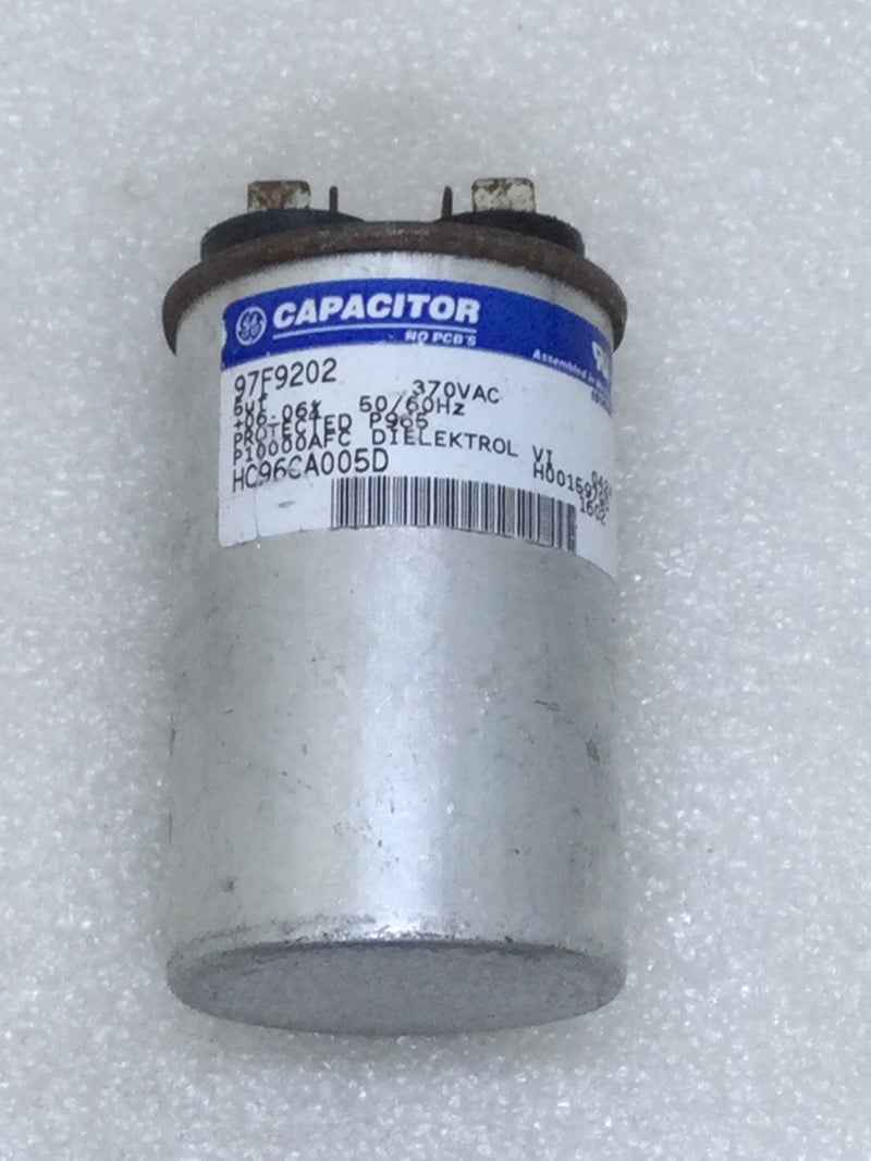 GE General Electric Capacitor 97F9202 5uf +/-06% 370 VAC 50/60 Hz HC96CA005D