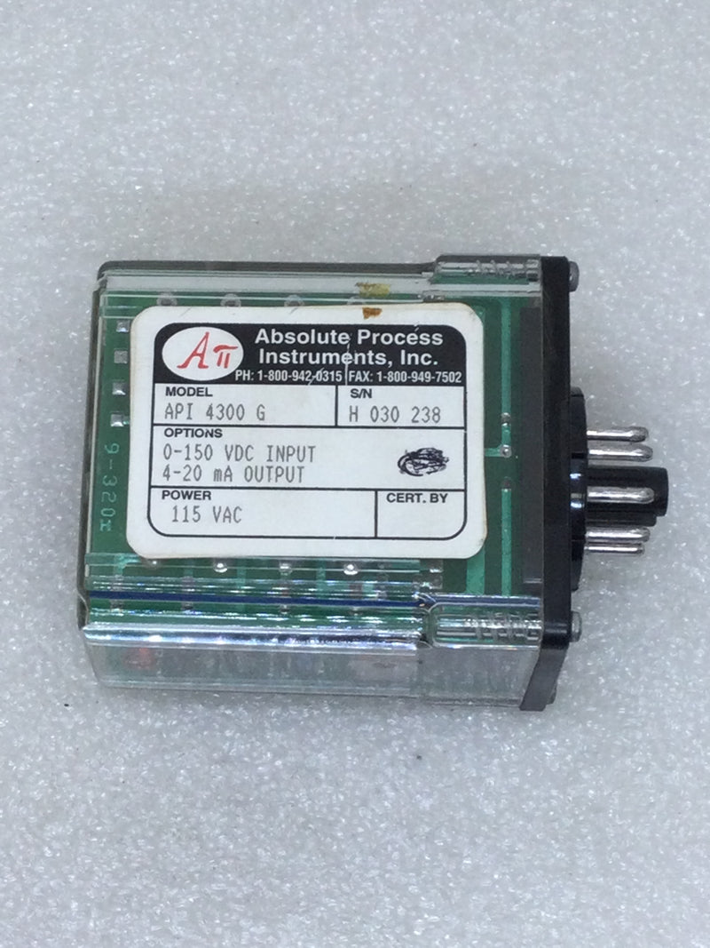 Absolute Process Instruments API-4300-G Relay Transmitter 115 VAC 4-20 mA Output