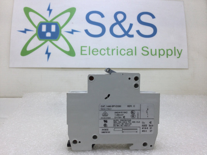 Allen-Bradley 1492-SP1C030 Single Pole 3A 277 VAC/48 VDC Din-Rail Mount Circuit Breaker