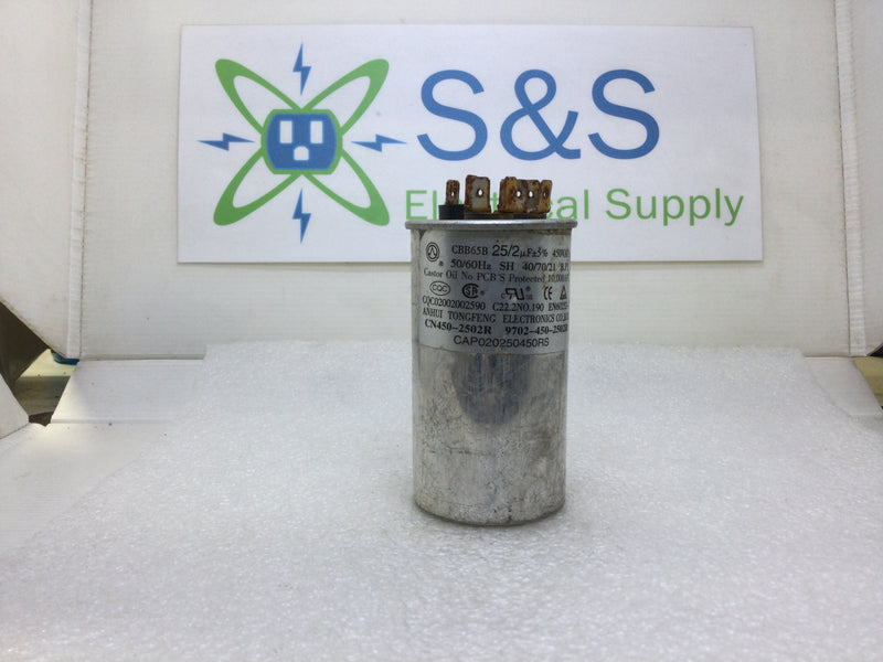 Capacitor CBB65B 25/2uf +/- 5% 440 VAC 50/60hz 40/70/21 10,000 AFC