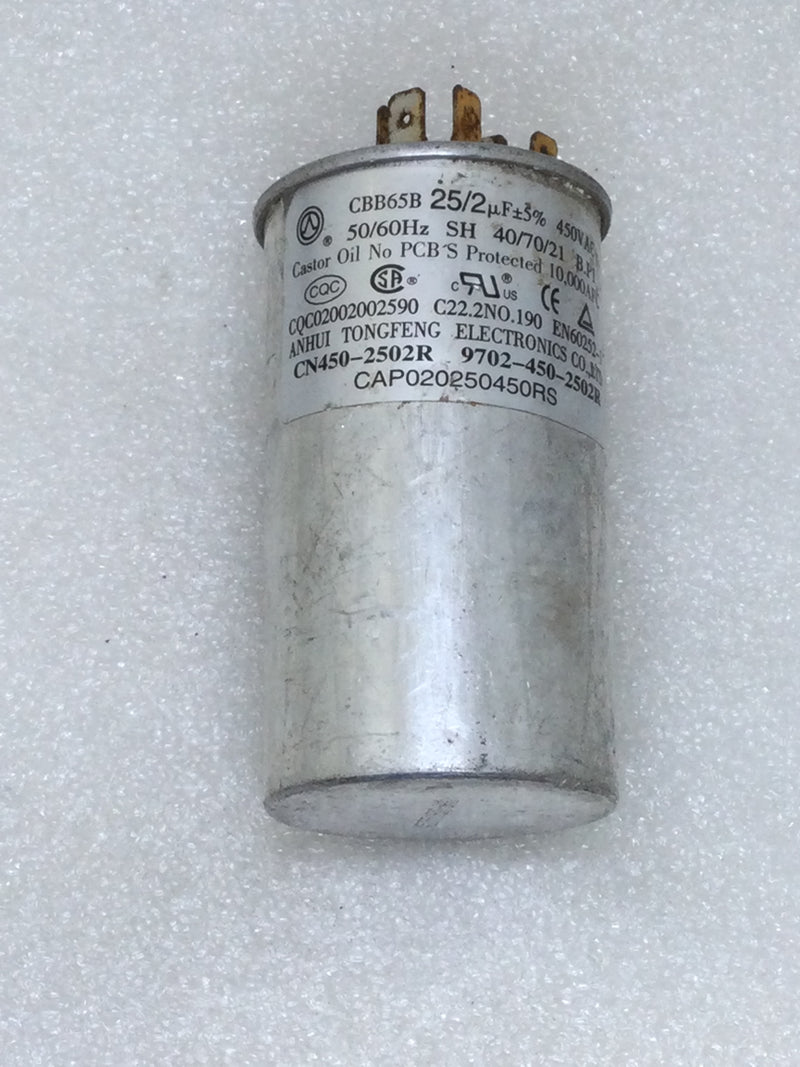 Capacitor CBB65B 25/2uf +/- 5% 440 VAC 50/60hz 40/70/21 10,000 AFC