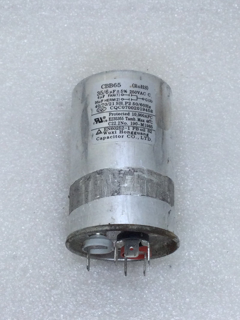 CBB65 Capacitor 35/6uf +/-5% 250 VAC 50/60hz 40/70/21 (CQC07002019458)