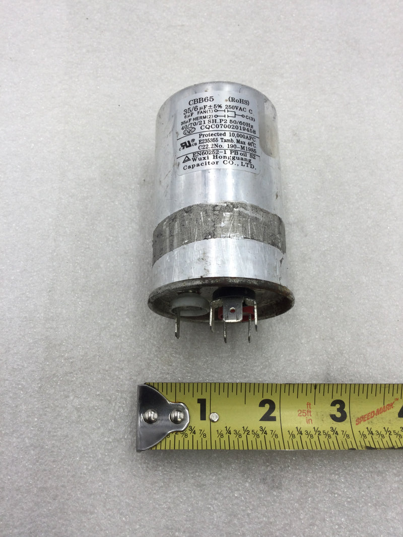 CBB65 Capacitor 35/6uf +/-5% 250 VAC 50/60hz 40/70/21 (CQC07002019458)