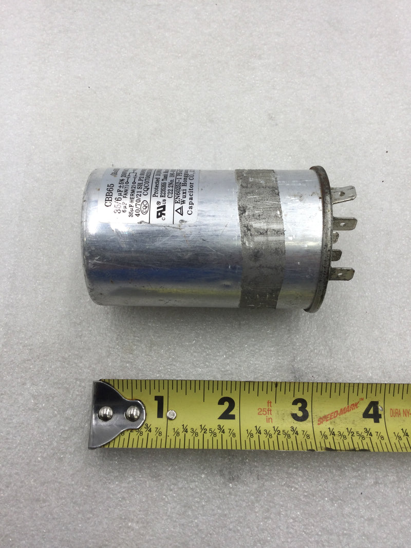 CBB65 Capacitor 35/6uf +/-5% 250 VAC 50/60hz 40/70/21 (CQC07002019458)