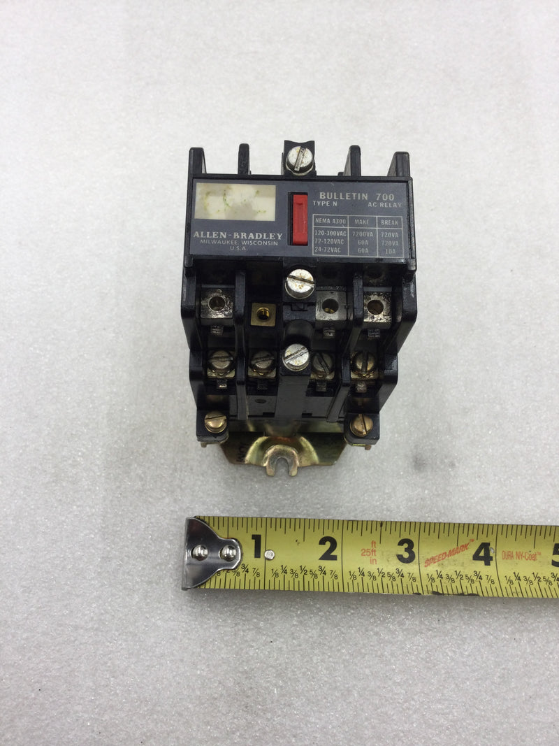 Allen-Bradley 700-N400A1 Bulletin 700 Style Series C Control Relay 60 Amp 24-300 VAC 120 VAC Coil