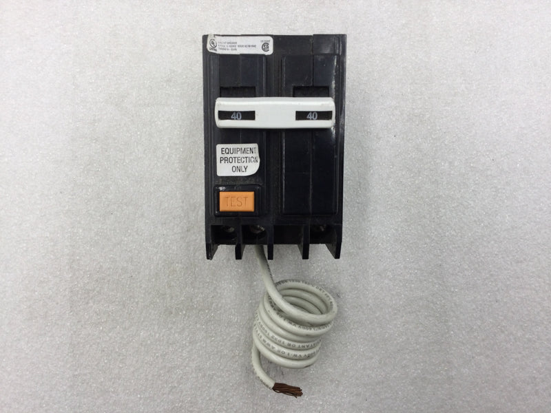 GE General Electric THQB2140GFEP 2 Pole 40 Amp 120/240vac Bolt On Ground Fault (GFEP) Breaker