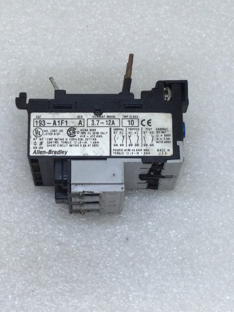 Allen-Bradley 193-A1F1 3.7-12 Amp Class 10 Overload Relay