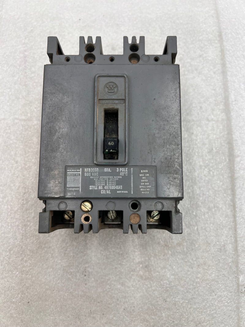 Westinghouse HFB3060 3 Pole 60 Amp 600V Circuit Breaker