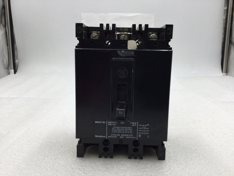 Westinghouse EHB3030L 30 Amp 3 Pole 480 VAC Circuit Breaker