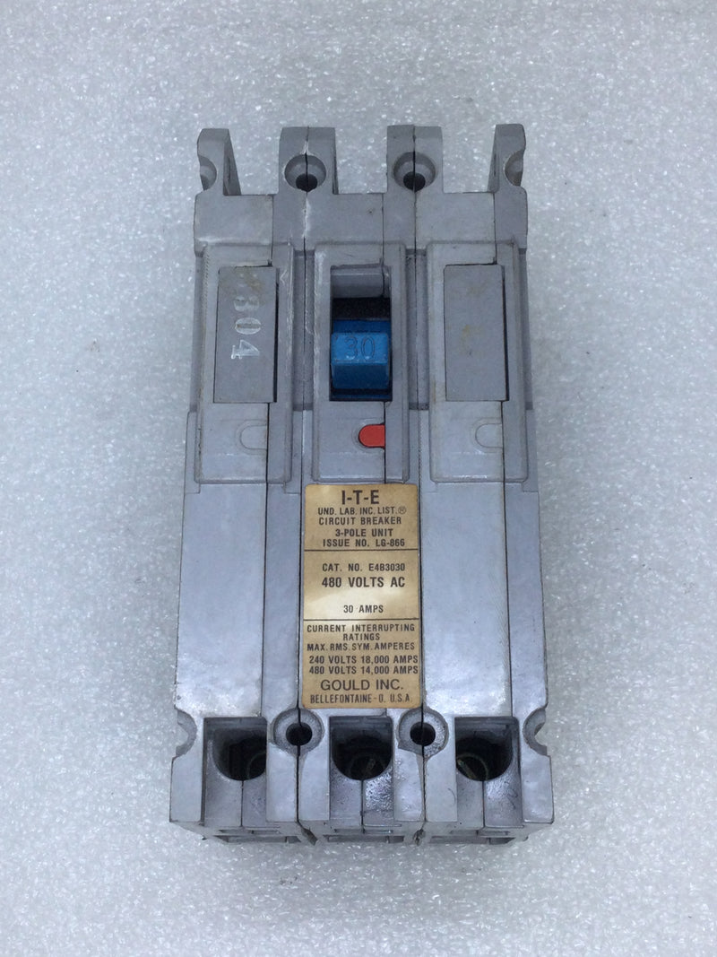 ITE E4B3030 30 Amp 3 Pole 240/480 VAC Circuit Breaker