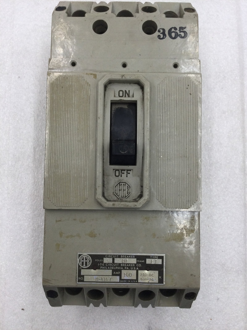 ITE ETH-4167 100 Amp Type ET Frame HF 3 Pole 600 VAC Circuit Breaker