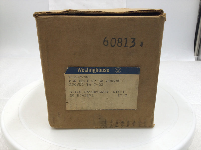 Westinghouse FB2022MRL 3 Amp 2 Pole 600V Molded Case Circuit Breaker