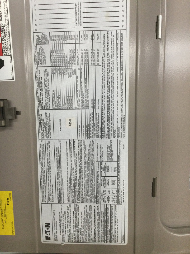 Eaton Cover/Door Only 125 Amp 120/240V 24 Space 22" x 15 3/8"