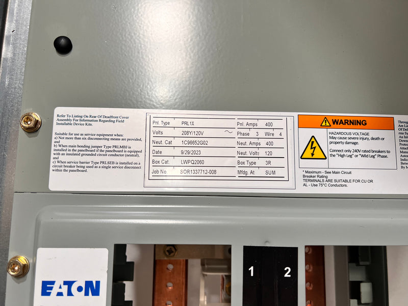 Eaton PRL1X 42 Space 400 A 208Y/120V KD3400F Main Breaker Panelboard