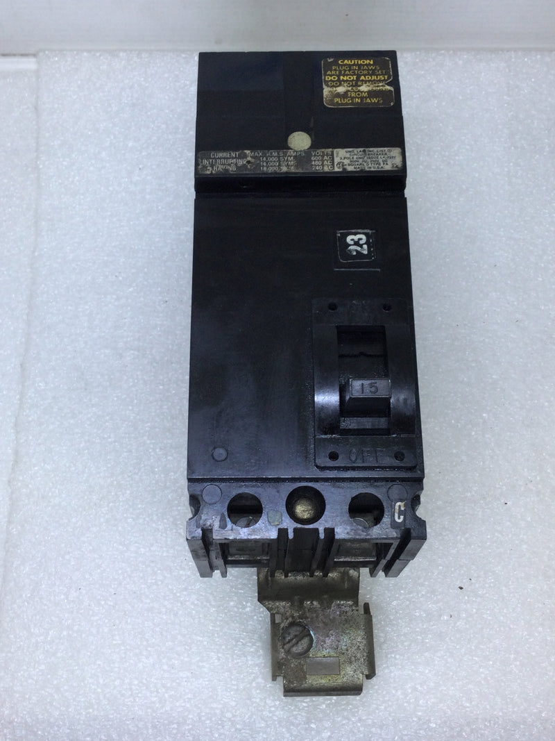 Square D FA26015TC 15 Amp 2 Pole 600 VAC I-LIne Circuit Breaker