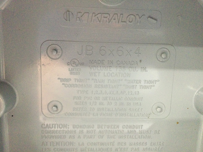 Kraloy JB664 6X6X4 Junction Box PVC